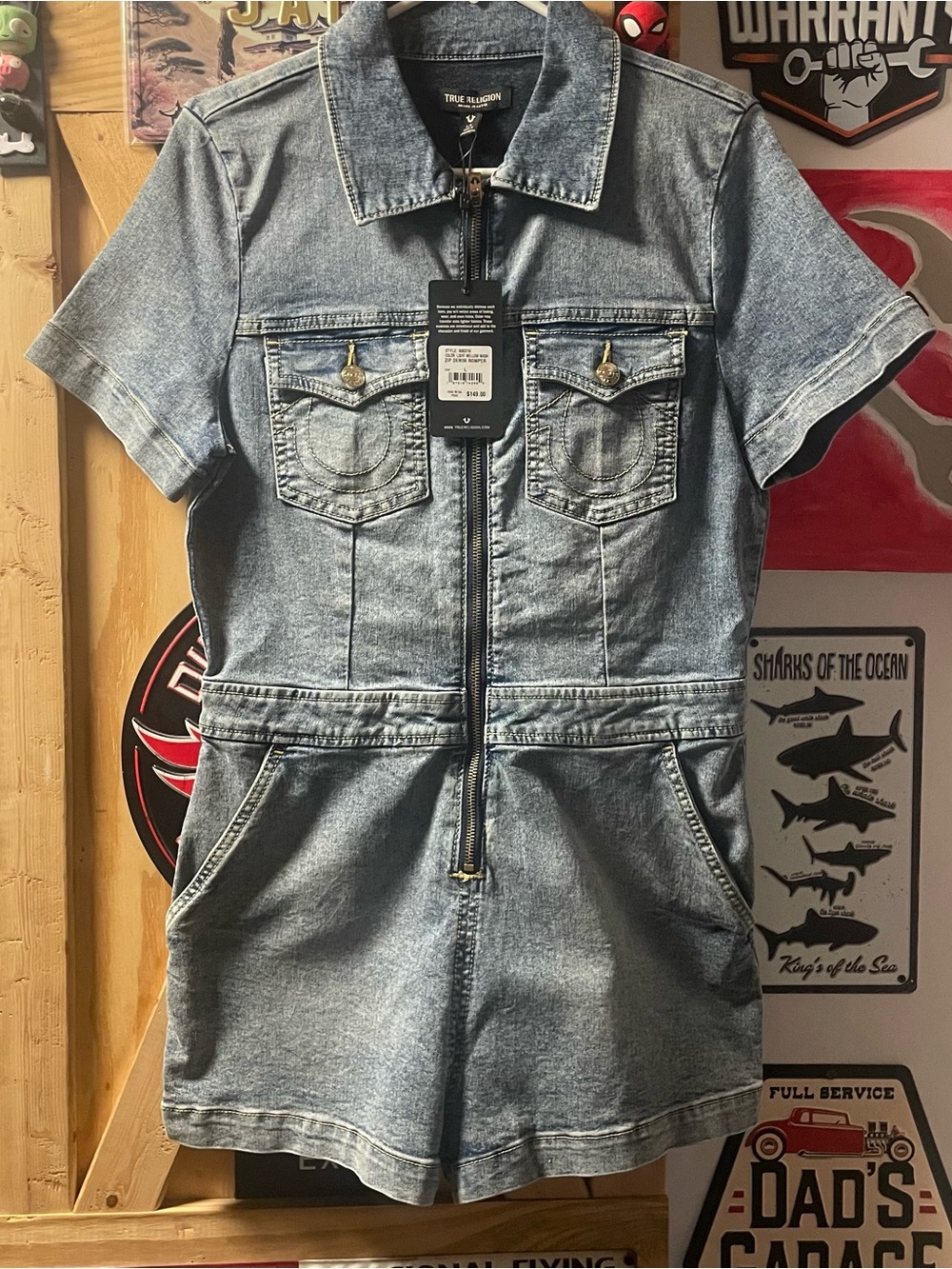 True Religion Light Blue Short-Sleeve Denim Romper Jacket for Kids